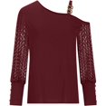 thumbnail image 5 of Womens Shirts Tshirts Long Sleeve Womens Workout Tops Fall Lace Hollow Out Sexy Off Shoulder Comfy Solid Color Work Blouses Dressy Casual Red S, 5 of 6