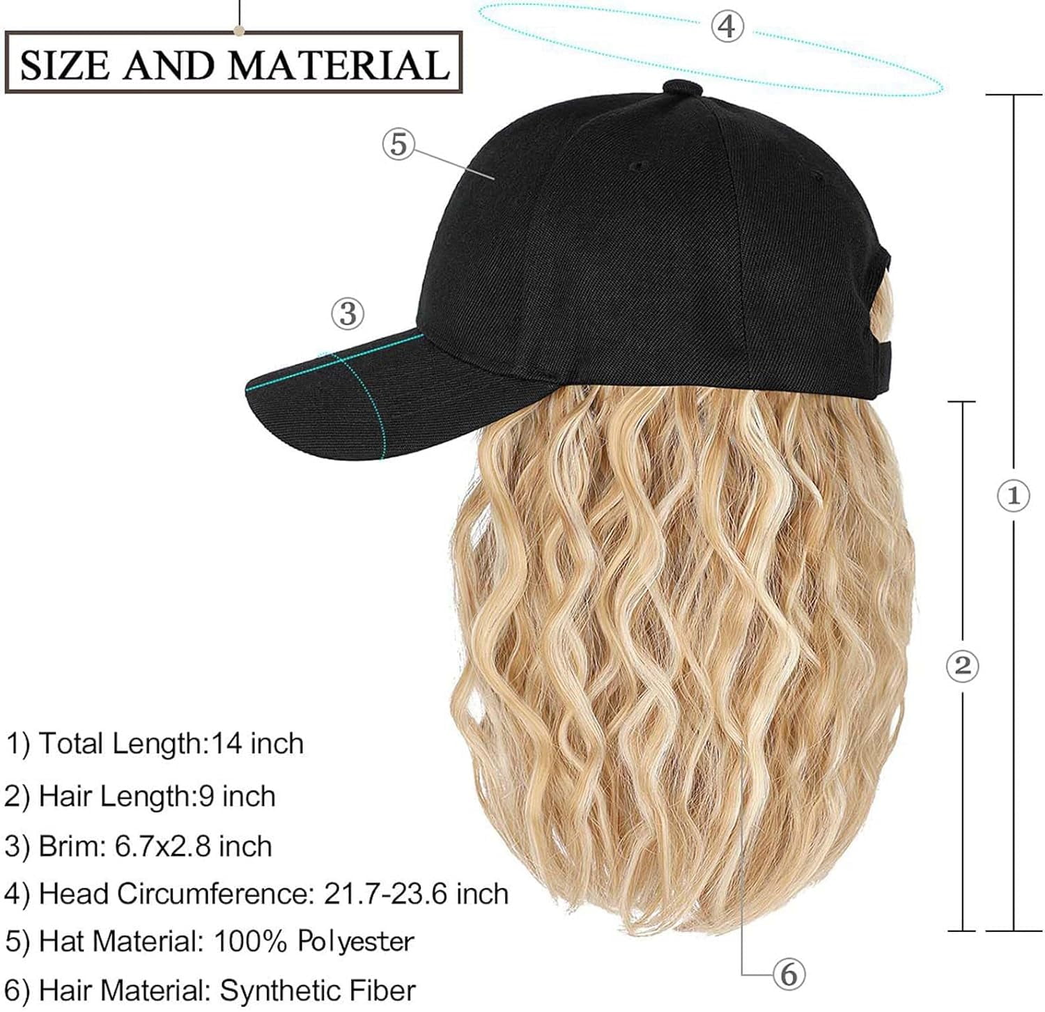 YEKEYI Hat Wig for Women, Short Wave Baseball Cap Wig with Curly Synthetic Hair Extensions