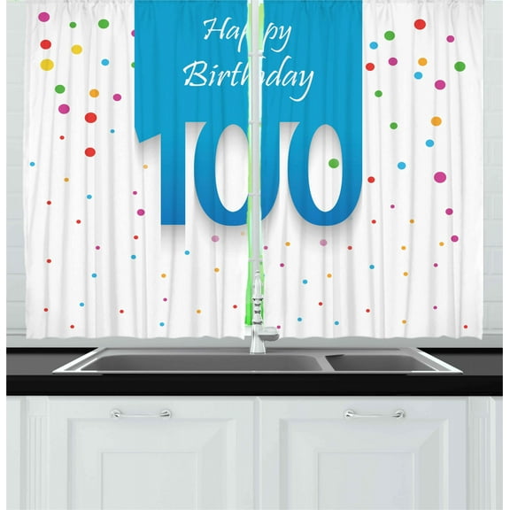 Ambesonne Colorful Kitchen Curtains, 100 Years Birthday, 55"x39", Multicolor