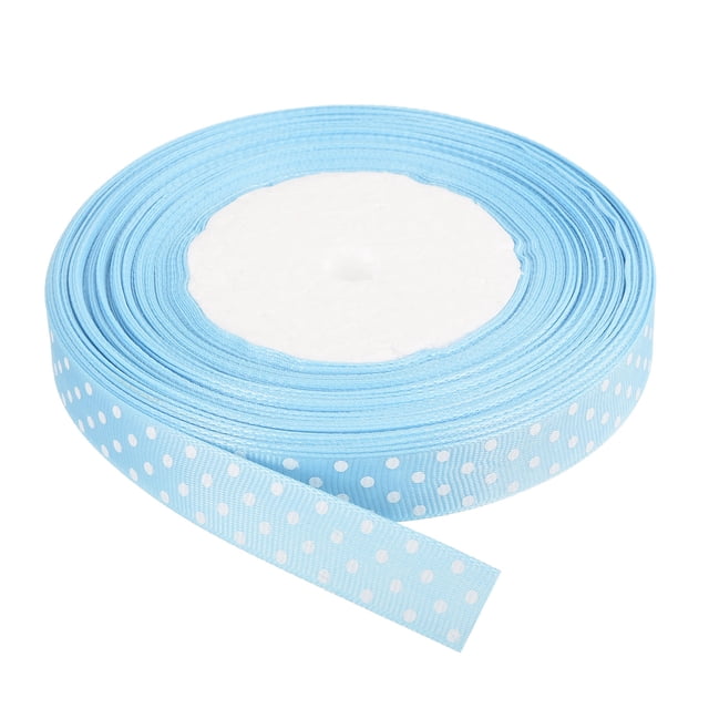 Cintas Grosgrain Uxcell de 25 yardas de 5/8" azul claro con puntos blancos para moño