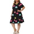 thumbnail image 4 of Agnes Orinda Women's Plus Size Nightgowns Short Sleeves Cats Print Midi Pajamas Sleepdress 3X Black, 4 of 5