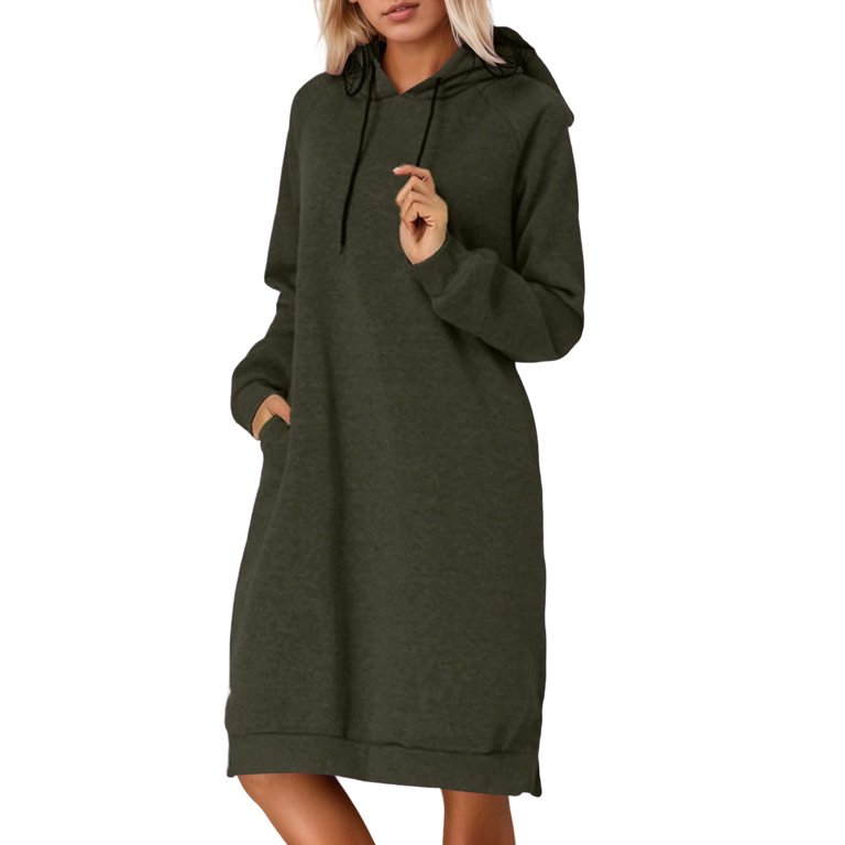 Knee Length Lined Solid Dresses For Women 2025 String Hoodie Pullover Dress With Pockets Long Sleeve Drop Shoulder Loose Hoodie Midi Dress (Green,L) - Walmart.com Knee Length Lined Solid Dresses For Women 2025 String Hoodie Pullover Dress With Pockets Long Sleeve Drop Shoulder Loose Hoodie Midi Dress (Green,L) - Walmart.com