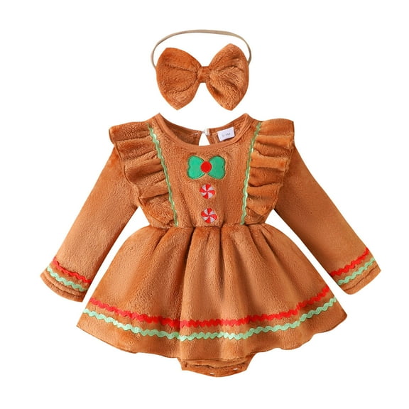 CAIVO Winter Girls Long Sleeve Bodysuit Outfits With Headband Soft Knit Romper Long Sleeve Jumpsuit For Baby Toddler Kids Holiday One-Pieces Solid Color