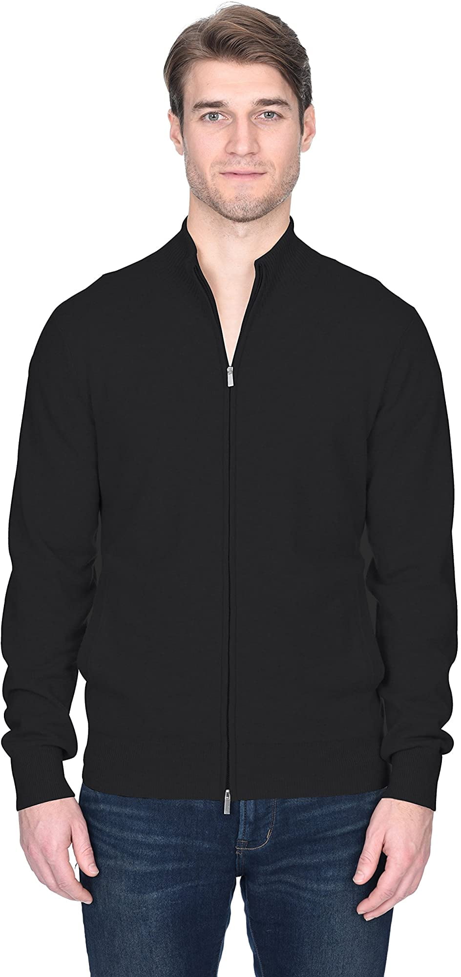 State Fusio Men's Full Zip Up Cardigan Cashmere Merino Wool Mock Neck Long Sleeve Sweater