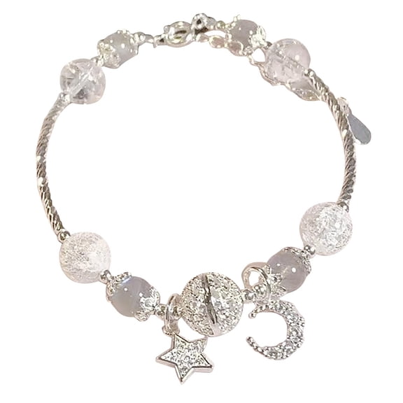 Star Moon Bracelet Opal Glaze Bracelet Trendy Star Moon Charm Bracelet Crystal Beads Bracelets Natural Stone Beads Bracelet Birthday Jewelry for Women