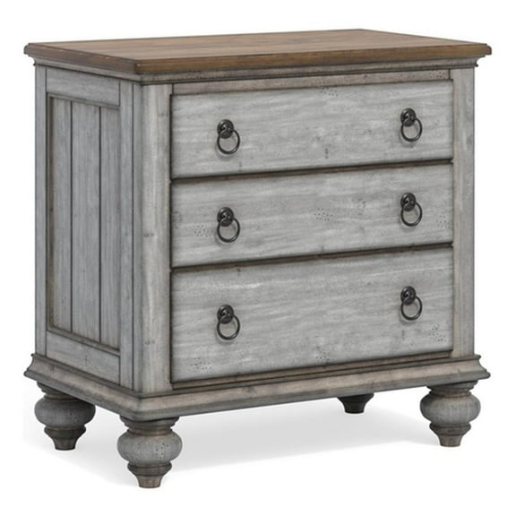 Bowery Hill Farmhouse Weathered Gray Nightstand with Three Drawers