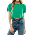 thumbnail image 4 of Women's Boxy Crop Top Round Neck Short Sleeve Casual 100% Cotton Cropped Tee T-Shirt, Green, 2XL, 4 of 7