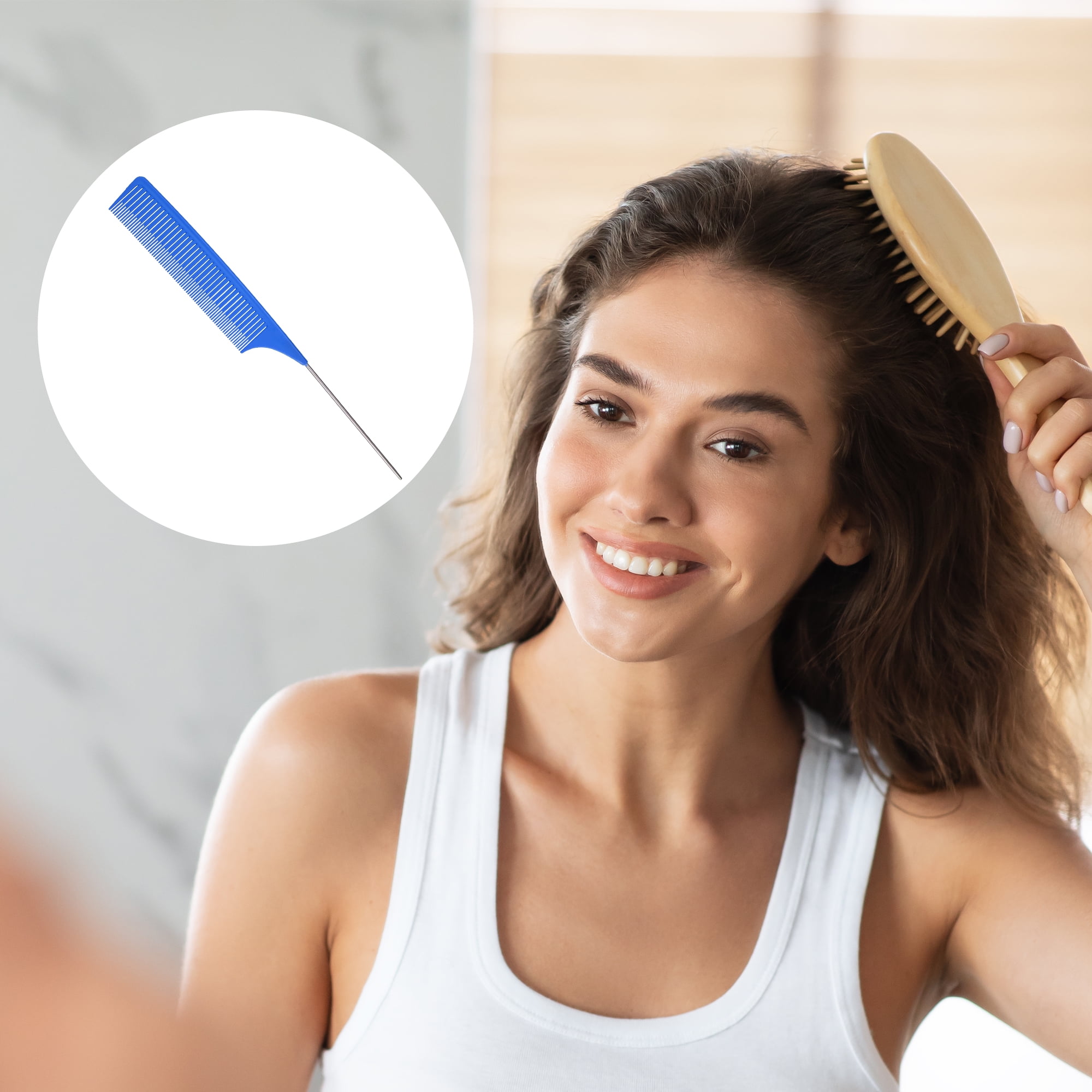 Unique Bargains Wide Tooth Hair Brush Tail Comb Home Use Styling Comb Plastic Blue