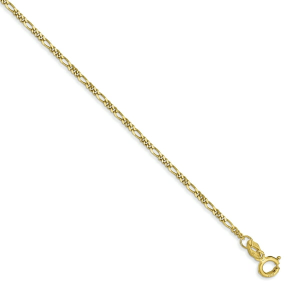 10K Yellow Gold 1.25mm Flat Figaro Chain Bracelet 7 Inch