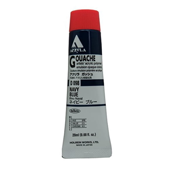 Holbein Acryla Gouache Artists Acrylic Polymer Emulsion, 20ml Navy Blue (D098)