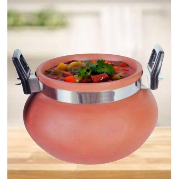 Unglazed Earthenware Clay Pot With Lid & Handle - Brown, 1.5 Liters | Handcrafted Mitti Handi For Cooking & Serving - Dal Handi - Mud Pot With Lid | Natural Non-stick Clay Handi For Mix Veg