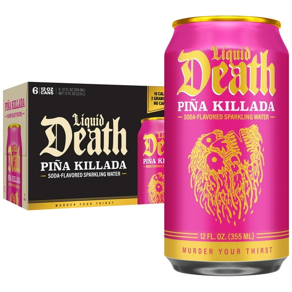 Liquid Death, Piña Killada, Soda Flavored Sparkling Water, 6-Pack (12oz Cans), Low Sugar, Huge Flavor & No Artificial Sweeteners