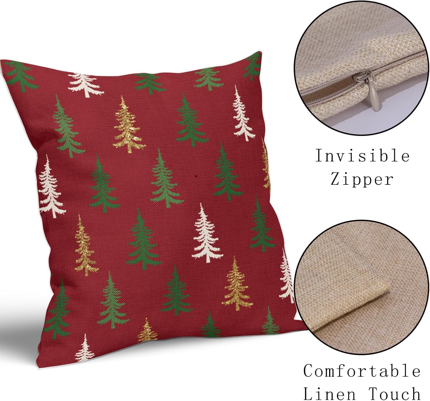 Christmas Tree Pillow Covers 18x18 Set of 2 Red Xmas Rustic Style Winter Print Decorative Outdoor Pillowcases Farmhouse Vintage Holiday Decorations Throw Cushion Case Decor for Couch Sofa Bed