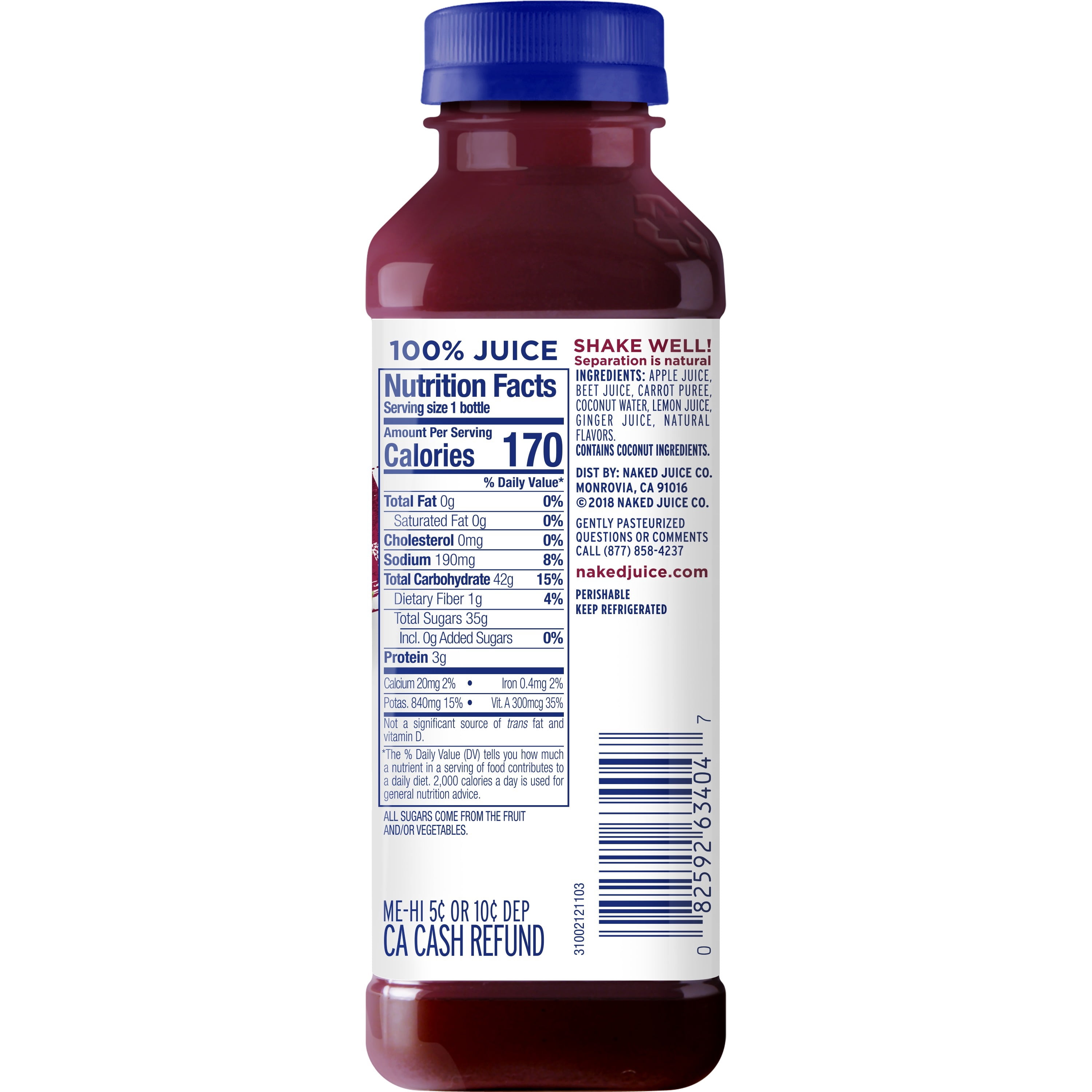 Naked Juice Fruit & Veggie Smoothie, Bright Beets, 15.2 oz Bottle