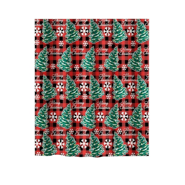 Cortina de ducha de poliéster con estampado navideño de copos de nieve de Lisbinx para baño.