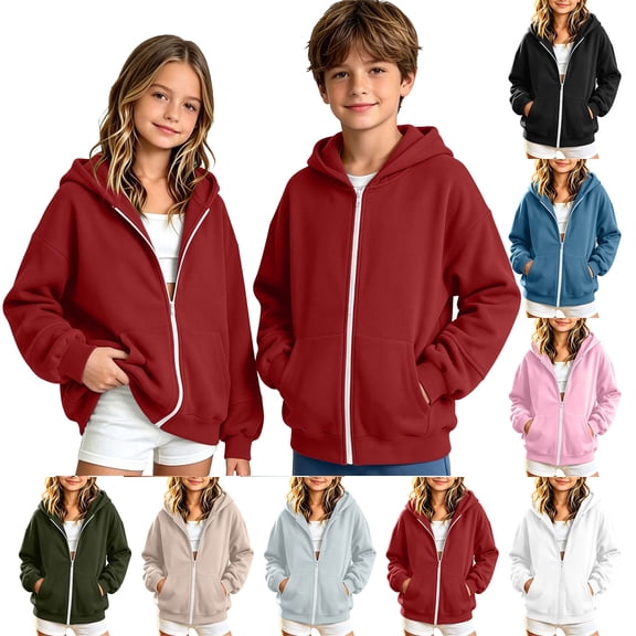 YUANxueke Zip Up Hoodie Jacket for Boys Girls Long Sleeve Athletic Active Sweatshirt with Pockets,Army Green,5-6 Years