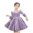 thumbnail image 4 of Sngxgn Girl's Puff Long Sleeve High Waist A Line Short Dress(Purple,160), 4 of 9