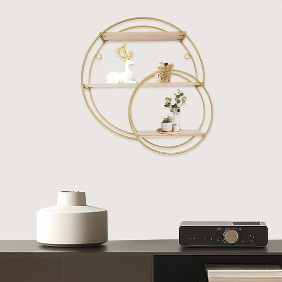 Wall Mounted Golden Circular Storage Rack, 3-Tier Shelf for Home Decor