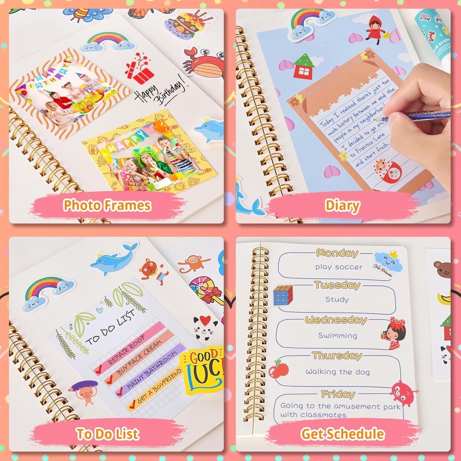 DIY Journal Kit, Journal Set for Teenage Girls and Scrapbook & Diary Supplies Set, Journaling Art Crafts Kit Teen Girl Birthday Gifts Ideas for 8-14 Years and Up (Pink)
