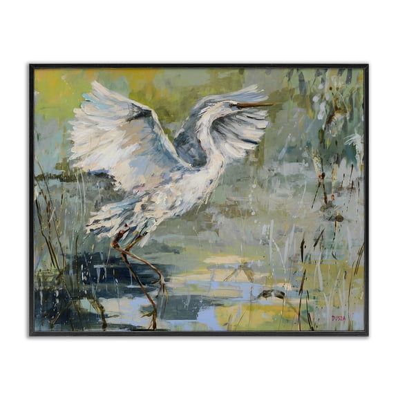 Stupell Industries Radiant Crane at Pond Animals Painting Black Framed Art Print Wall Art, 14 x 11