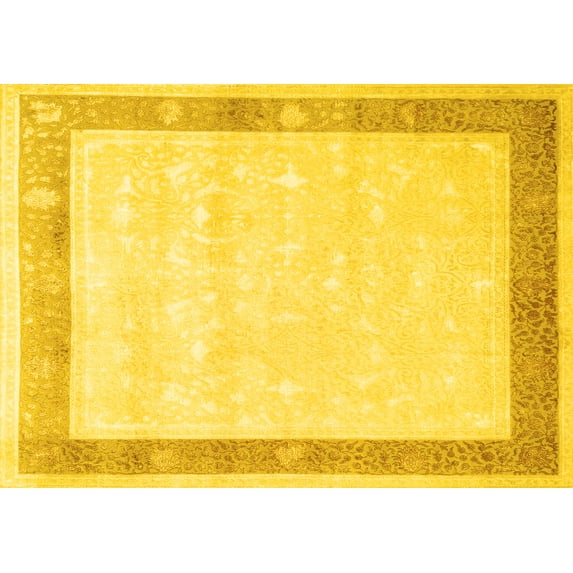 Ahgly Company Machine Washable Indoor Rectangle Persian Yellow Traditional Area Rugs, 2' x 5'