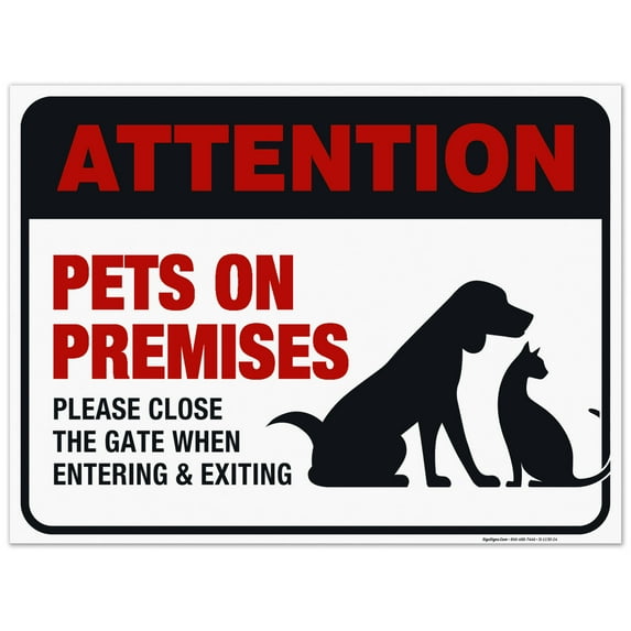 Keep Gate Closed Sign, Pets On Premises, 18x24 Corrugated Plastic