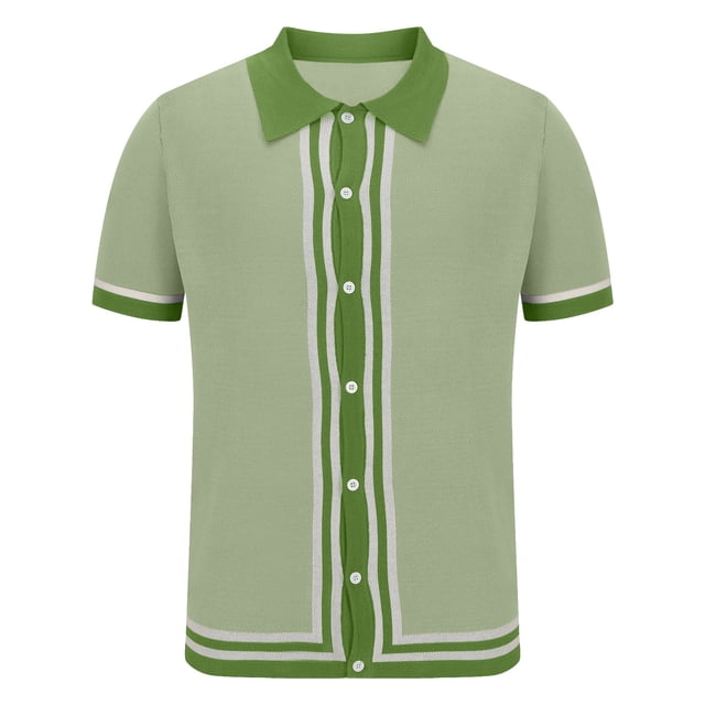 Camisas Casuales de los Hombres de Punto Suelta Camisa de Manga Corta Al Aire Libre, Top de Verano a Rayas con Cuello Plegable, Camisas de Verano de los Hombres