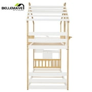 Bellemave Twin over Twin Bunk Beds with Storage Stairs,Guardrail, Window and Roof, Twin Bunk Bed House Bunk Bed/Low Bunk Bed(Natural)