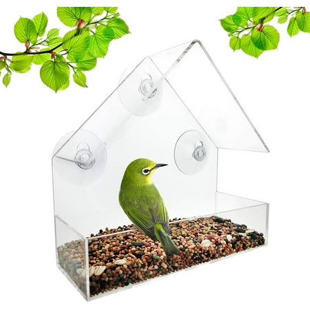 Clear Acrylic Window Bird Feeder with Suction Cups, Large Capacity for