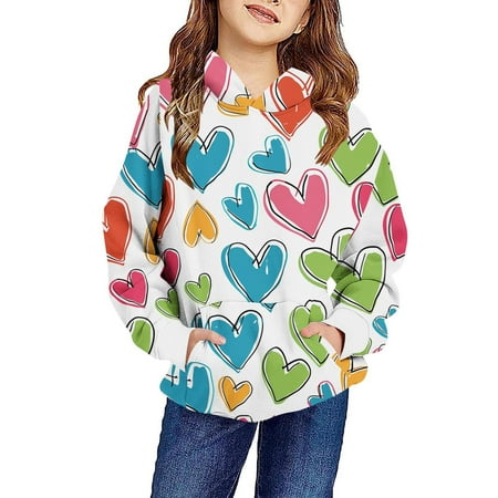 

Miqool Toddlers Baby Girls Hoodies Cute Print Graphic Oversized Sweatshirt Casual Long Sleeve Lightweight Pullover Hoodie Fall Winter Clothes with Pockets for 4-12 Years