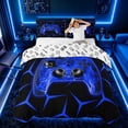 thumbnail image 3 of meiyoeat Neon Blue Flame Game Controller Duvet Cover Set for Kids Boys, Blue Geometric Gaming Bedding Full, Gamepad Reversible 3-Piece, 1 Duvet Cover and 2 Pillowcases, 3 of 7
