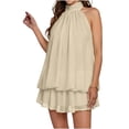 thumbnail image 6 of Xdegoge Cocktail Dresses for Women Flowy Fit Halter Neck Party Dress Sleeveless Mini Dress Tiered Ruffle Hem Solid Color Summer Club Evening Night, 6 of 7