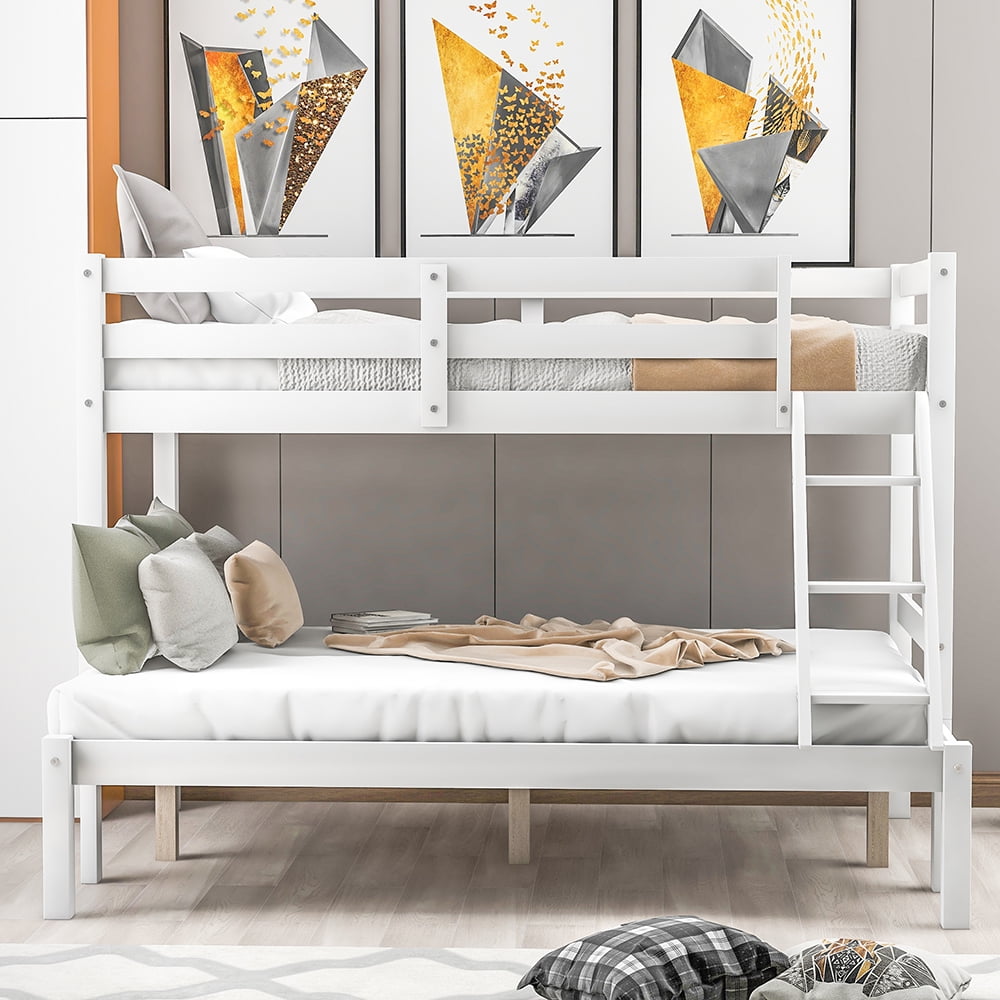 Kepooman Twin over Full Solid Wood Bunk Bed with Ladder for Bedroom Dorm, 79.5"L x 56.9"W x 59"H, White Kepooman Twin over Full Solid Wood Bunk Bed with Ladder for Bedroom Dorm, 79.5"L x 56.9"W x 59"H, White