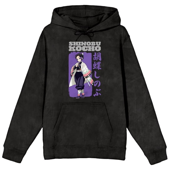 Demon Slayer Shinobu Kocho Purple Kanji Men's Black Graphic Hoodie-Medium