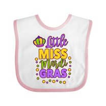 Inktastic Little Miss Mardi Gras with Crown and Dots Girls Baby Bib