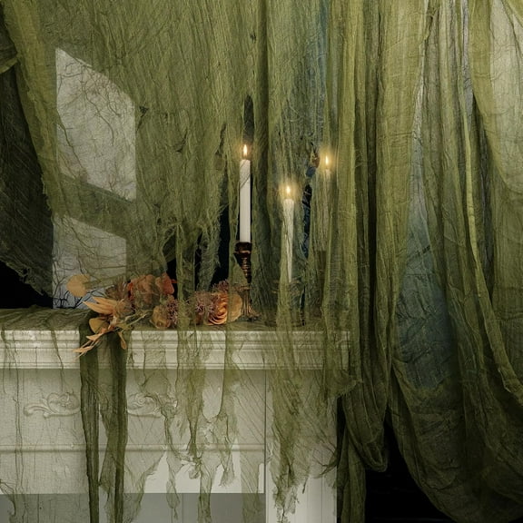 EBAOKUUP 600x36 Inch Large Size Green Halloween Creepy Cloth Decoration,Spooky Gauze Cloth,Halloweens Haunted Cheesecloth for Stairway,Wall,Window Decorations,Outdoors Doorways Decor