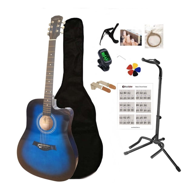 41-Inch Full-Size Acoustic Guitar - Smooth Play, Low Action, Stylish Design - Perfect for Beginners, Adults, and Students with Package (Blue-FP)