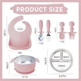 thumbnail image 3 of 7 Pieces 304 Stainless Steel Baby & Toddler Feeding Set - Suction Divided Plates, Bowls, Silicone & Stainless Spoon Fork,Pocket Bib Unbreakable, Dishwasher Safe Kids Dinnerware Essentials (Pink), 3 of 14