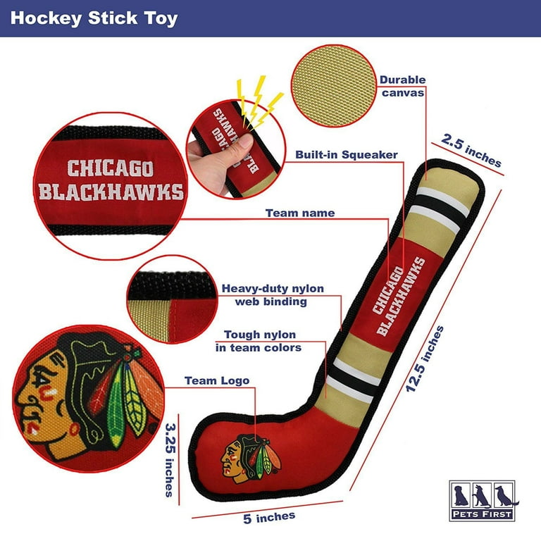 Pets First NHL Chicago Blackhawks Hockey Stick Toy for Dogs & Cats -  Heavy-Duty, Durable Dog Toy with Squeaker
