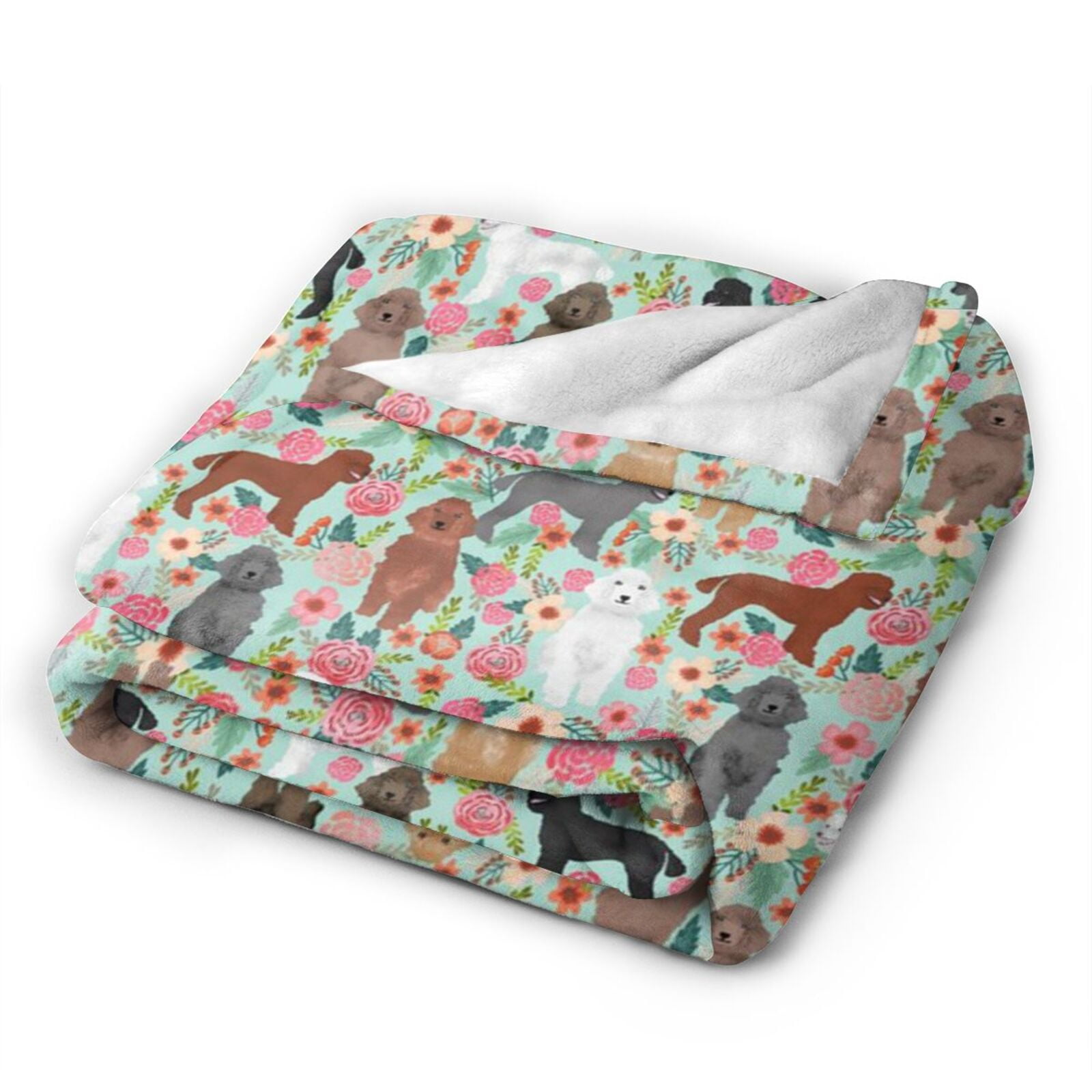 Wijzvio Poodle Dogs Flower Floral Throw Blanket Soft Fuzzy Fleece Blanket For Couch Bed Living Room Decoration 60"X50"