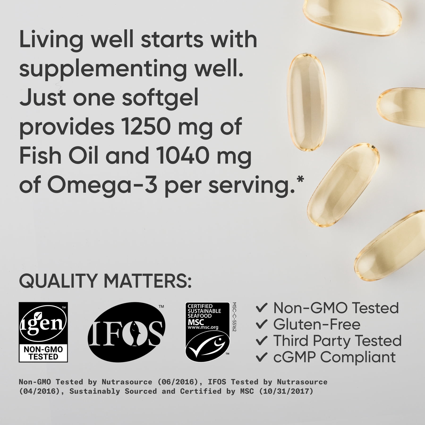 Sports Research® Triple Strength Omega 3 Fish Oil 1250mg Wild Alaska Pollock Burpless (30 Softgels)