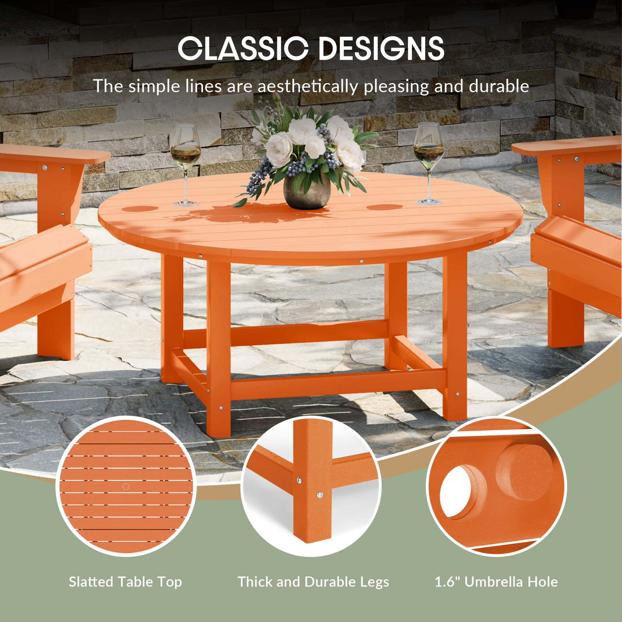 WestinTrends Malibu Low Outdoor HDPE Round Patio Coffee Table, Orange