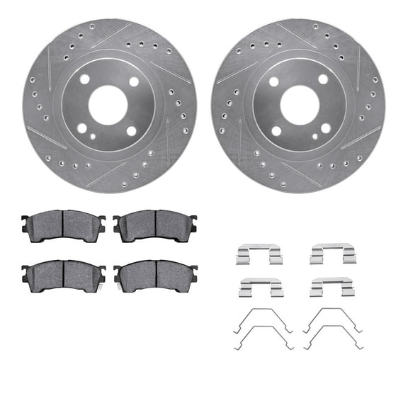 Dynamic Friction Company Front Brake Rotors-Drilled and Slotted-Silver with 5000 Advanced Brake Pads includes Hardware 7512-80024