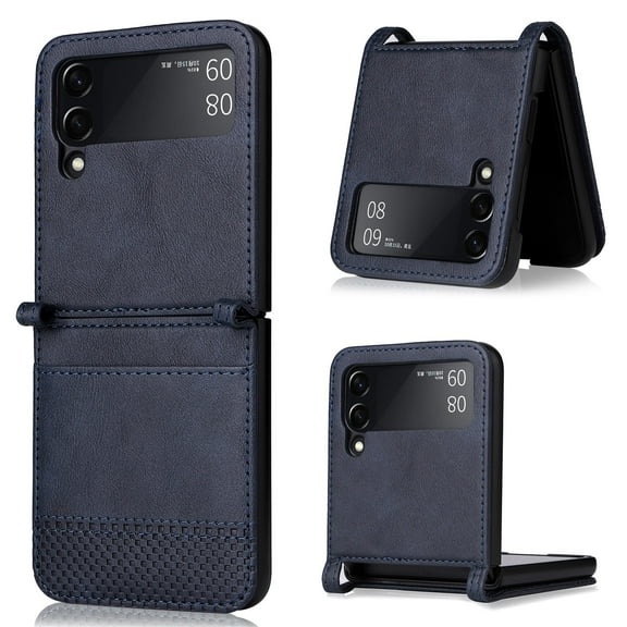 SaniMore for Samsung Galaxy Z Flip 3 6.7" Ultra-Thin All-Inclusive Folding Case, Premium PU Leather Case with Card Slot Full Body Protective Case for Samsung Z Flip 3 Women Men, Darkblue