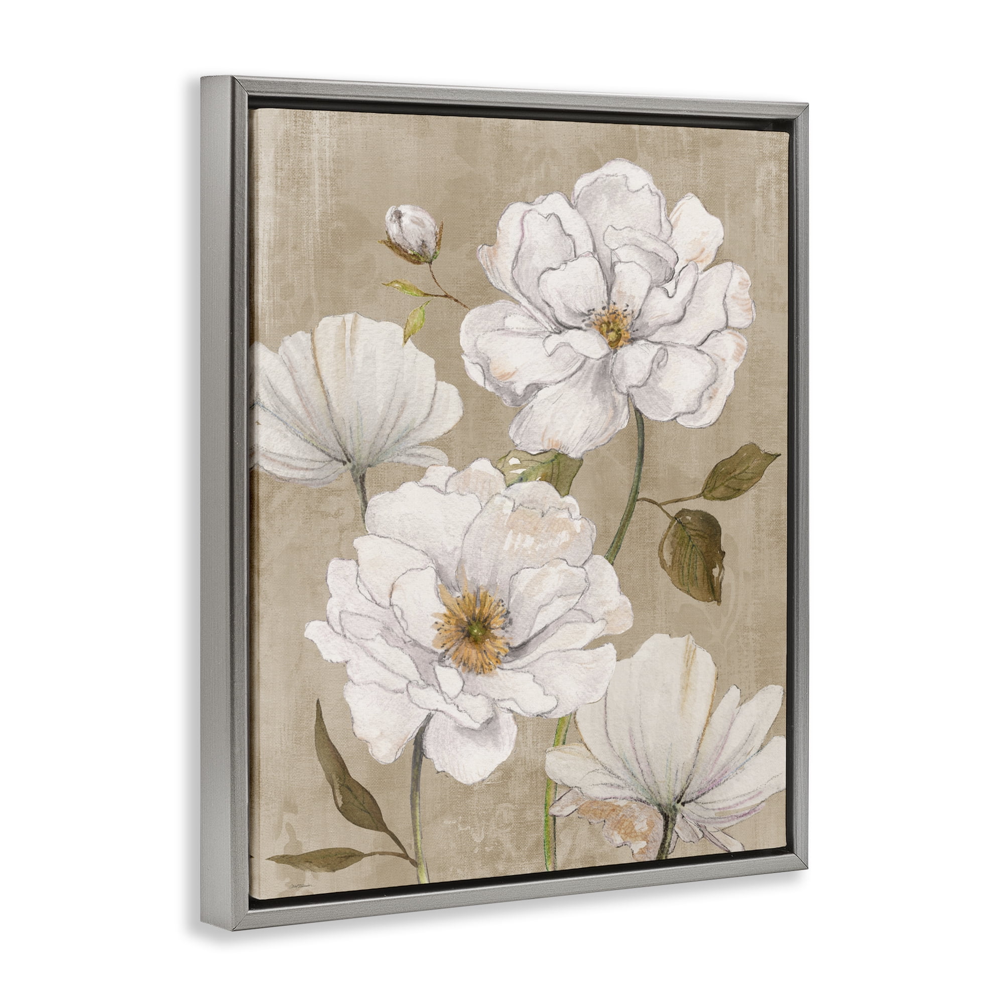 Stupell Industries Rustic Magnolia Blooms Gray Framed Floater Canvas Wall Art, design by Carol Robinson