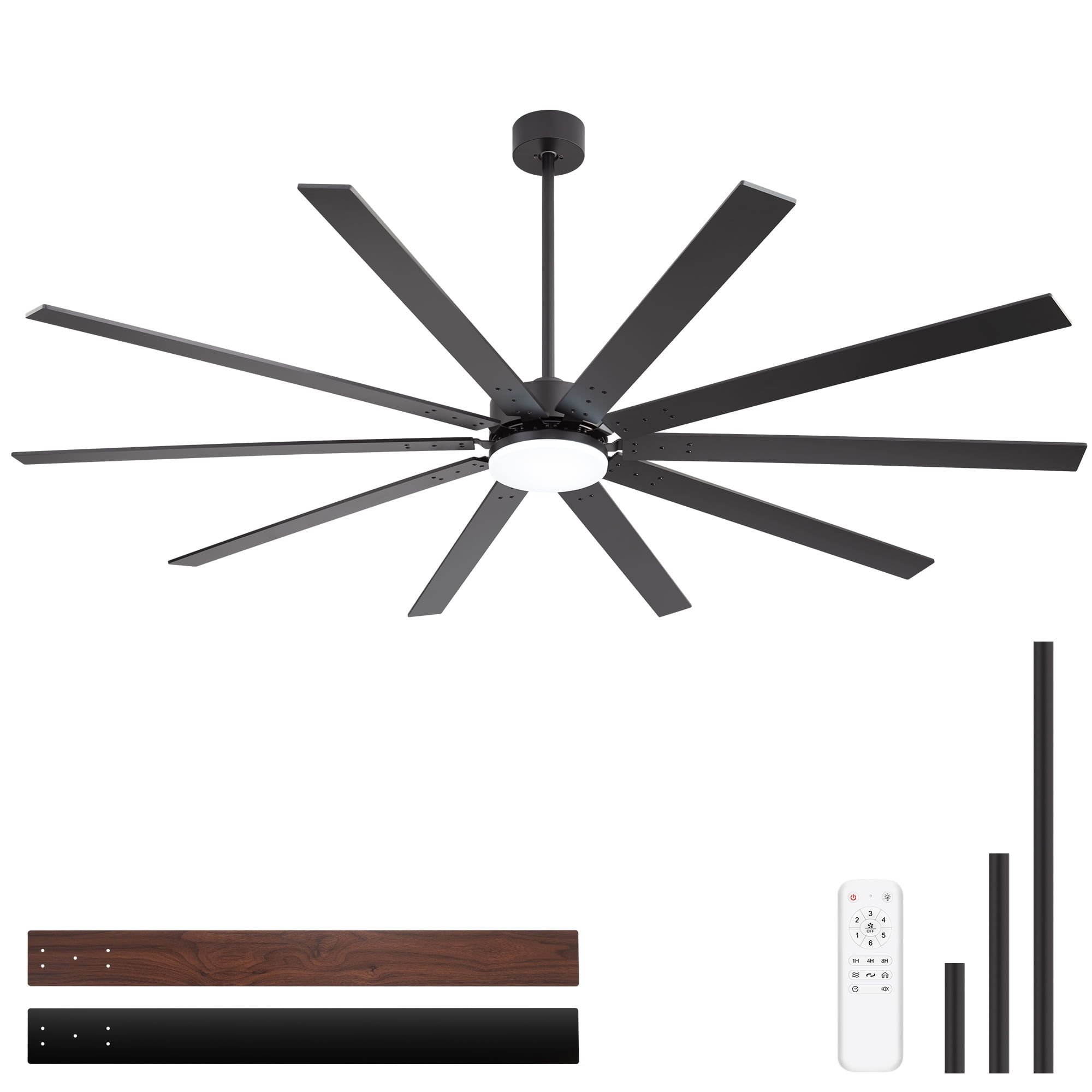 ALKAFY 84 inch Black Ceiling Fan with LED Light - 10 Plywood Blades, 6 Speeds, 3 Color Temps, Bedroom/Living/Kitchen/Dining