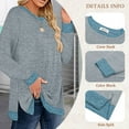 thumbnail image 3 of SWQZVT Shirts for Women Fall Long Sleeve Tops Fashion T Shrts Crew Neck Color Block Casual Tunic Tops Side Split Lightweight Pullover Sweatshirts Lightblue Size S, 3 of 8