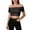 Black, variant on Fashion Off Shoulder Cropped Top Slim Fit Solid Color Casual Tee Shirt for Ladies Space