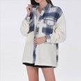 thumbnail image 4 of Chaqueta de Franela Abotonada de para Mujer, con Solapa Afelpada, Larga, Blusa A Cuadros, Otoño Azul L, 4 of 9