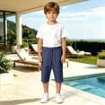 thumbnail image 7 of YMNXA Kids Boys Girls Capri Pants Drawstring Elastic Waist Solid Color Lightweight Loose Fit Stretchy Trousers For Casual Daily Wear,Navy,4-5 Years, 7 of 7